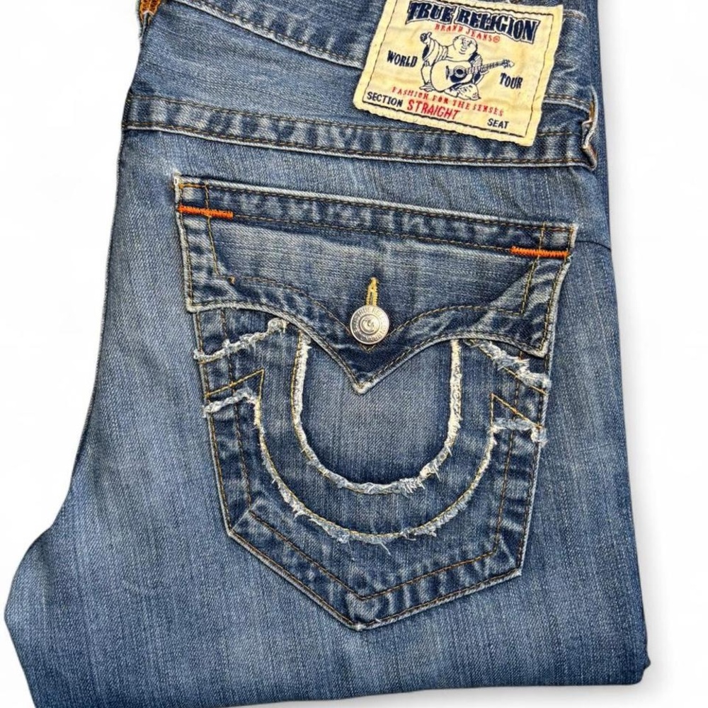 True Religion Men's Bootcut Jeans - Faded Blue with Contrast Stitching